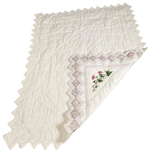 Handmade Machine Stitched Quilted Throw Hummingbird Cottage Garden 46 x 58 Stain - Picture 6 of 14